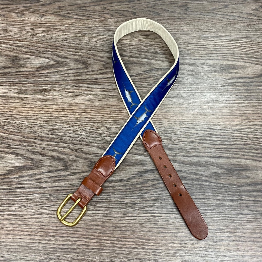 Leather Man Ltd. Blue Swordfish Pattern Belt 32